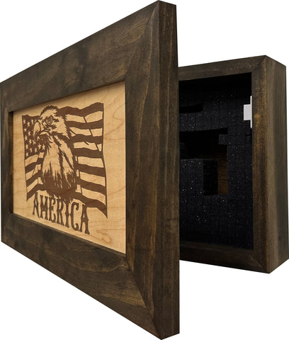 American Flag with Bald Eagle Patriotic Decorative Wall-Mounted Secure Gun Cabinet