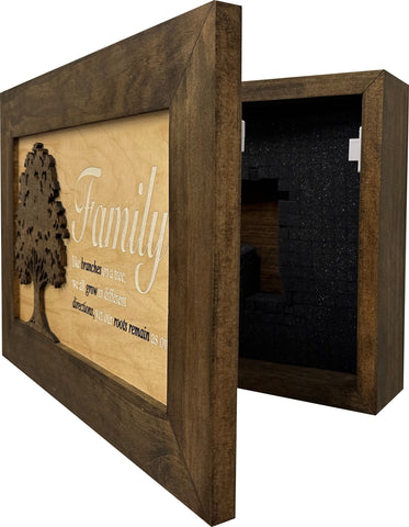 Decorative Secured Gun Storage Cabinet with Family Branches (Dark Walnut)