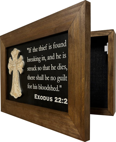 Decorative Gun Cabinet Wall-Mounted & Secure with a Cross and Exodus 22:2 - Gun safe To Securely Store Your Gun & Home Self Defense Gear