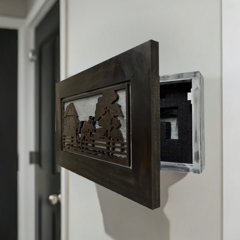 Decorative Cow Farm Wall-Mounted Secure Gun Cabinet - Gun Safe To Securely Store Your Gun & Home Self Defense Gear