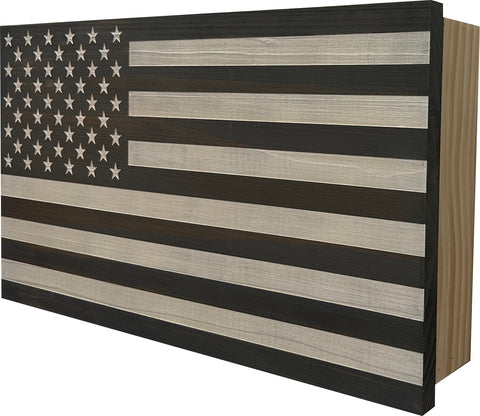 American Flag Decorative & Secure Wall-Mounted Gun Cabinet (Gray & White)