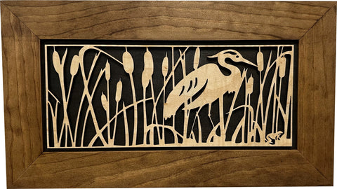 Decorative Gun Safe Heron in Cattails Wall-Mounted Gun Cabinet To Securely Store Your Gun In Plain Sight