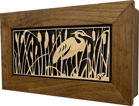 Decorative Gun Safe Heron in Cattails Wall-Mounted Gun Cabinet To Securely Store Your Gun In Plain Sight