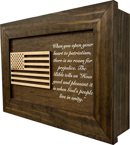 American Flag & Patriotism Decorative & Secure Wall-Mounted Gun Cabinet (Jacobean)