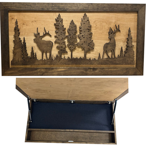 Large Hidden Gun Storage Cabinet Wall Decor - Deer and Moose In The Woods Scene