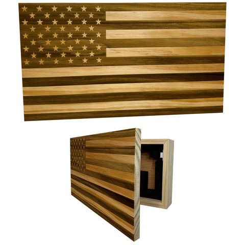 American Flag Hidden Gun Storage Decorative & Secure Wall-Mounted Concealed Gun Cabinet (Natural)