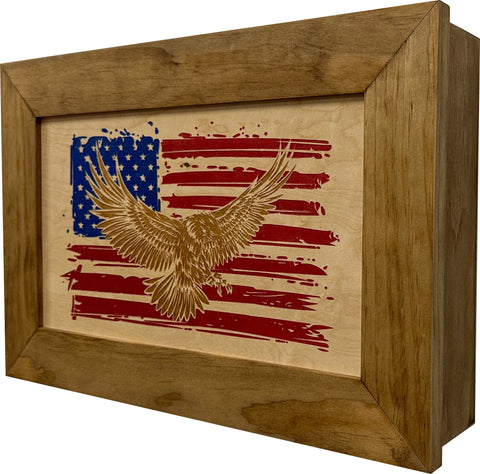 Bald Eagle & American Flag Patriotic Decorative Wall-Mounted Secure Gun Cabinet