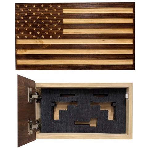 Carved American Flag Decorative Wall-Mounted Secure Gun Cabinet