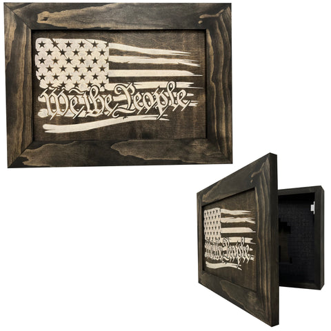 American Flag Gun Cabinet We The People Decorative and Secure Hidden Gun Safe (Black and White)