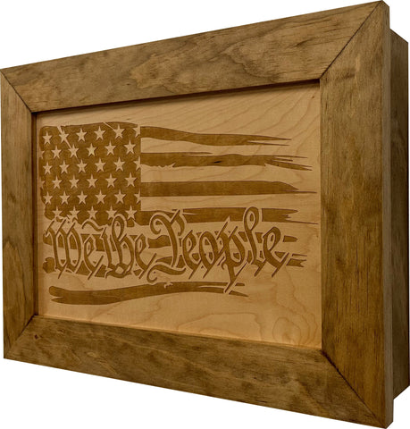 American Flag Gun Cabinet We The People Decorative and Secure Hidden Gun Safe (Natural)